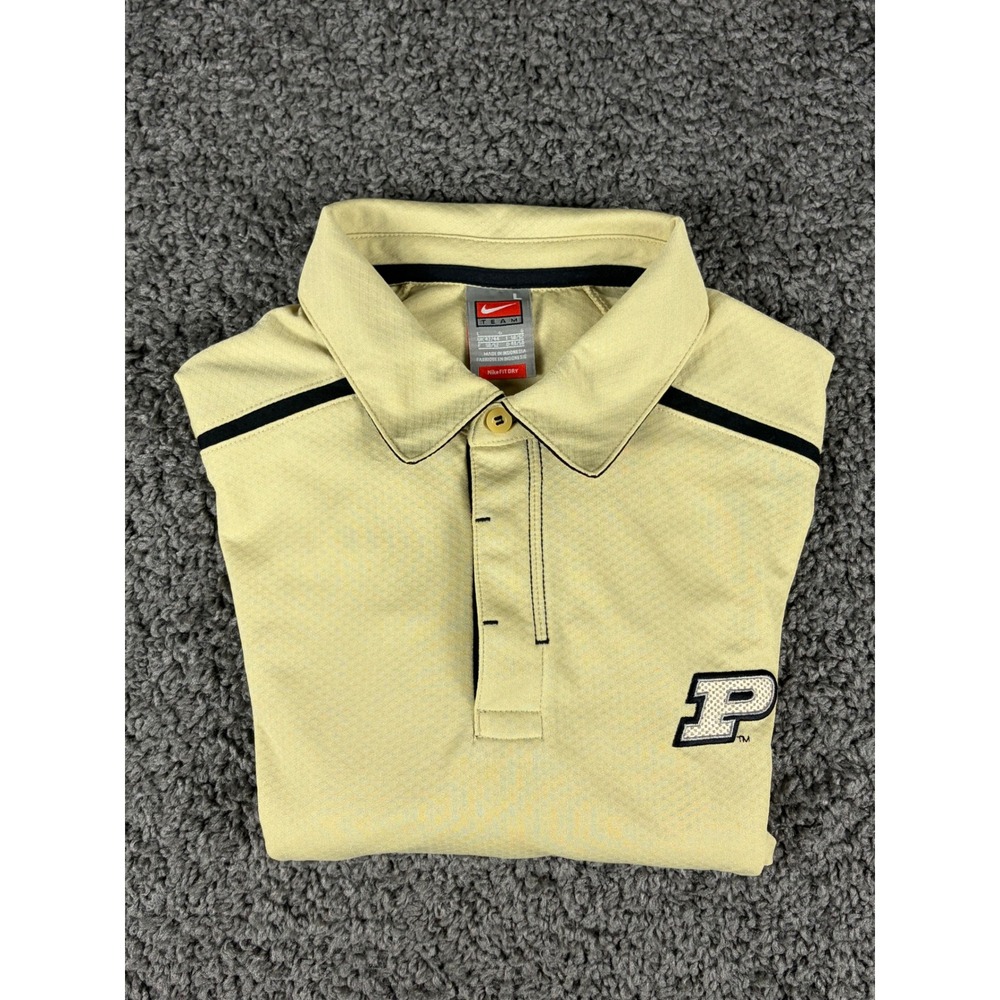 Nike Team Purdue Boilermakers Polo Shirt Mens Large Tan Gold Y2K Nike FIT DRY